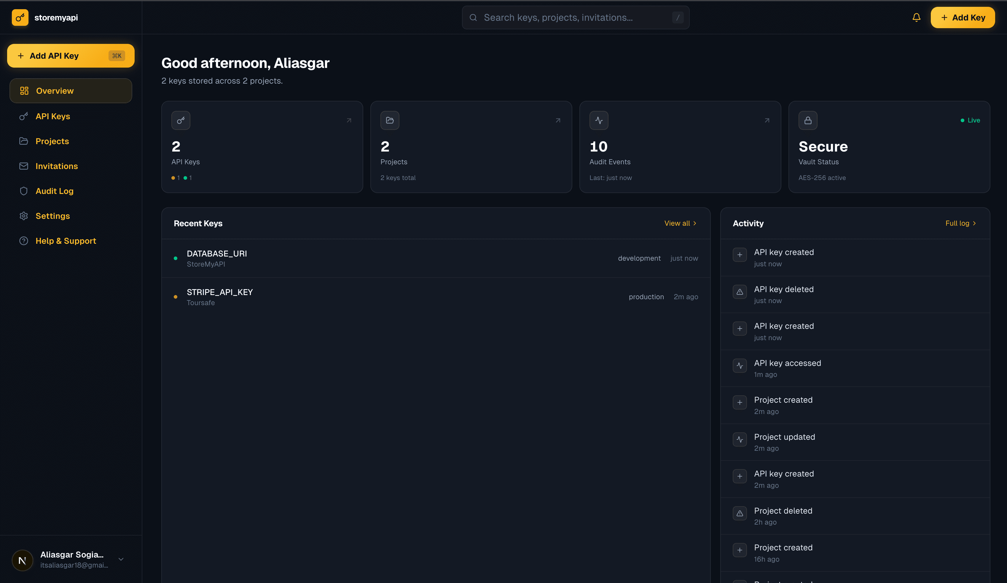 storemyapi dashboard